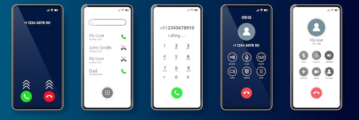 Vector phone calling app smartphone with call in screen