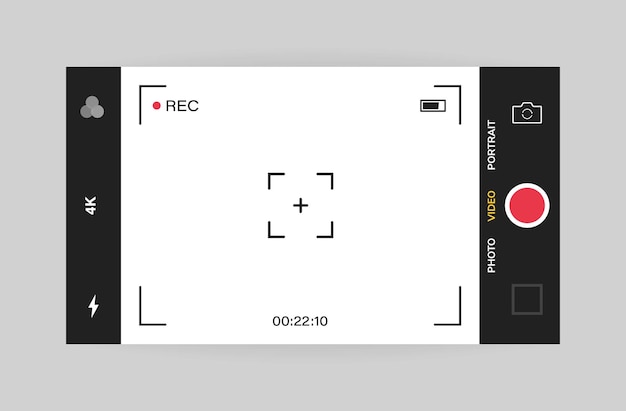 Phone camera interface horizontal view. Mobile app application. Video shooting.