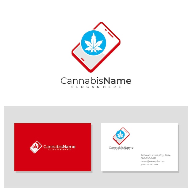 Telefono cannabis logo con modello di biglietto da visita concetti creativi di design del logo cannabis