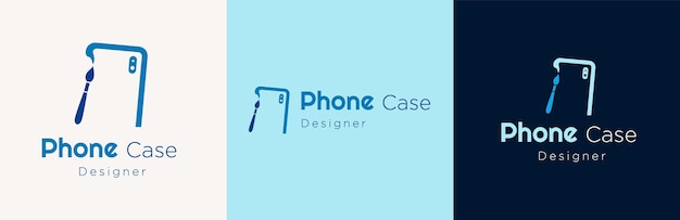 Phone case store logo design set, smartphone accessories business symbol, mobile device product shop