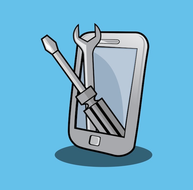 Vector phone cell with screw driver and wrench design illustration