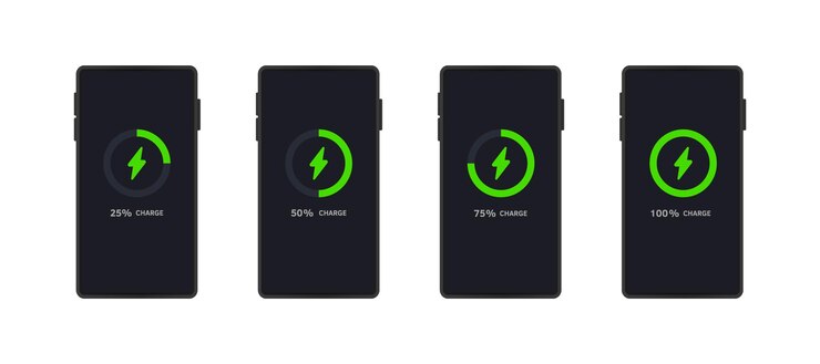 Vector phone charge level set icons flat and linear style vector icons