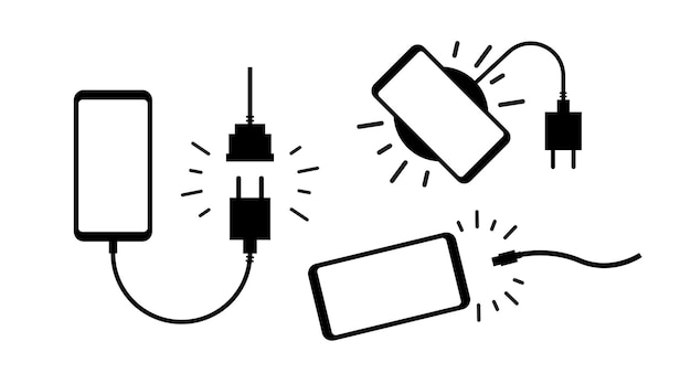 Vector phone charging with a plug connection and disconnection illustration