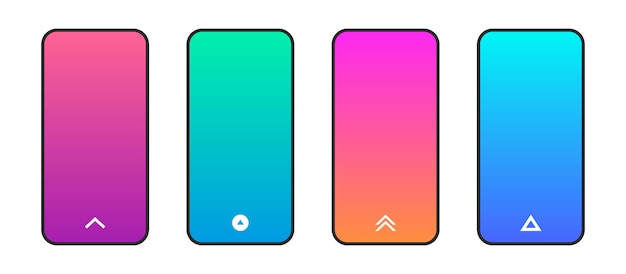 Phone colorful gradient screen, with swipe up arrows icon. Modern flat style 