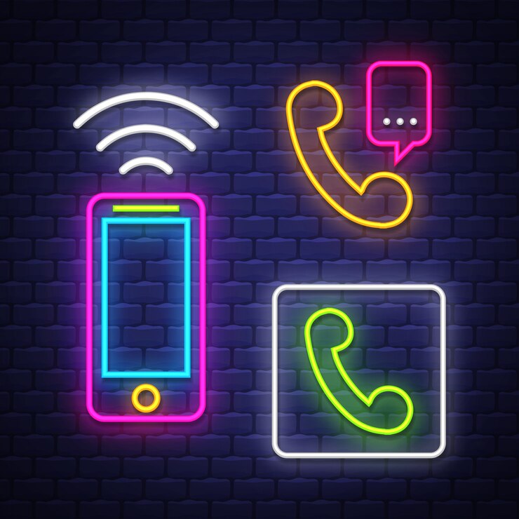 Phone communication neon signs collection