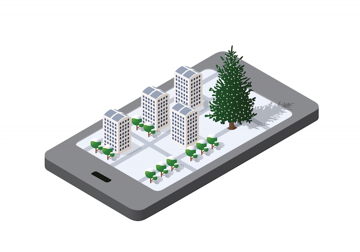 Vector phone concept of module block city