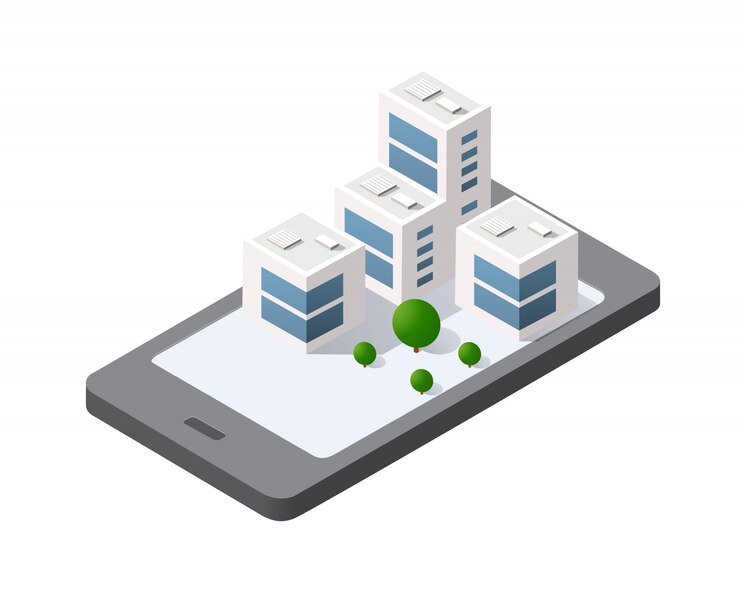 Vector phone concept of module block city