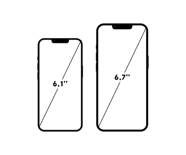 Vettore set di icone diagonali del telefono da 61 e 67 pollici display del telefono icona della linea vettoriale per affari e pubblicità