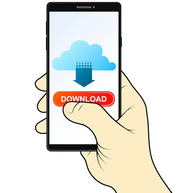 Phone in hand downloading files from the cloud