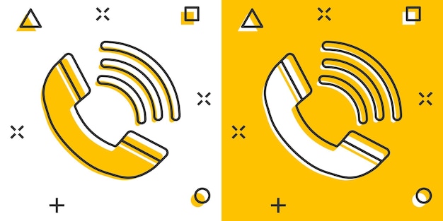만화 스타일 전화 아이콘 격리 된 흰색 배경에 전화 만화 벡터 일러스트 레이 션 모바일 핫라인 시작 효과 비즈니스 개념