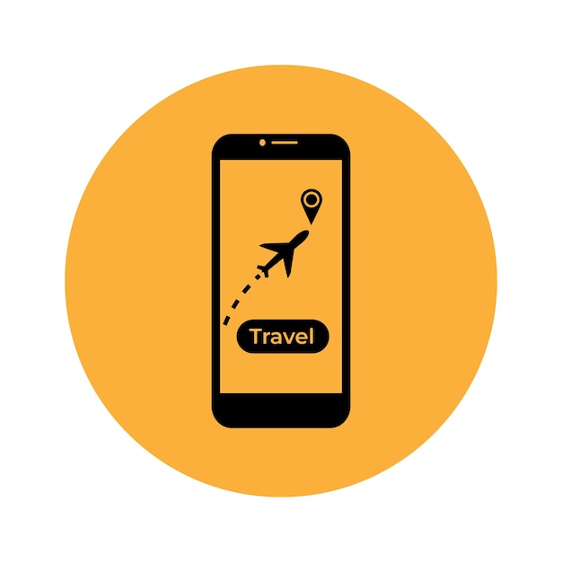ベクトル オレンジ色の背景の画面に飛行機と旅行ボタンが付いた電話アイコン