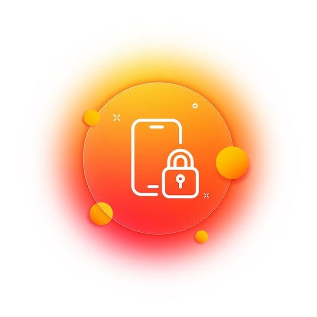 Vector phone icon with lock data protection from thieves antivirus gradient blur button with glassmorphism clear glass design