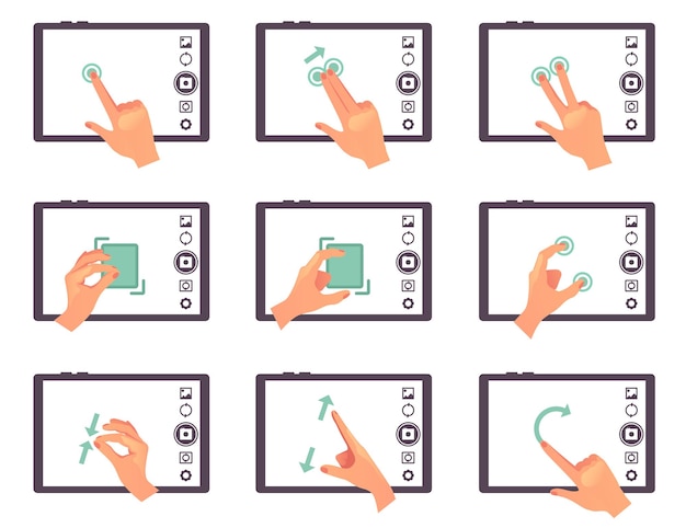 ベクトル 電話モバイル手タップ ジェスチャー タブレット スマート フォン指タッチ スクリーン ズーム分離セット