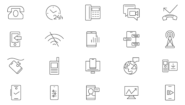 Phone mobile icon collection Telephone call ring chat support message icons pack