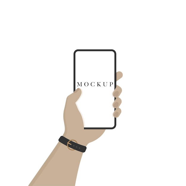 Vettore mockup di telefono nelle mani su sfondo bianco. illustrazione vettoriale