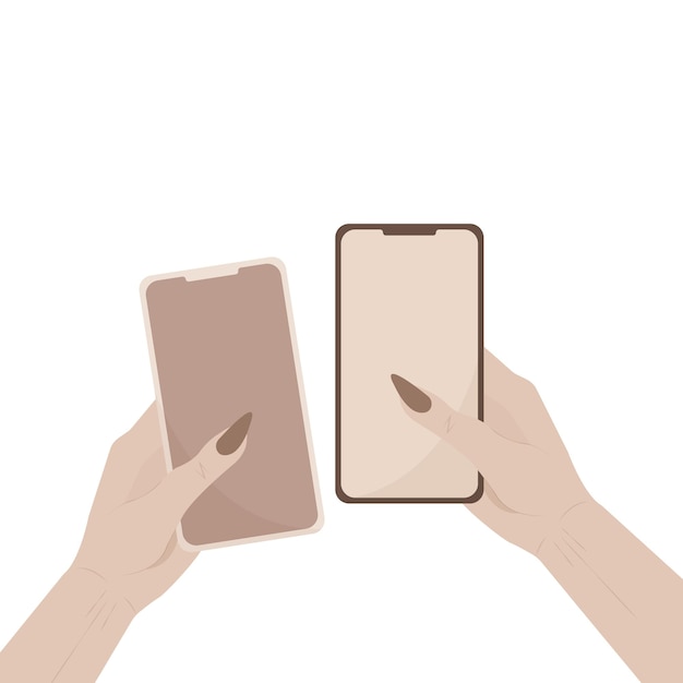 Макет телефона в руках на белом фоне. векторная иллюстрация