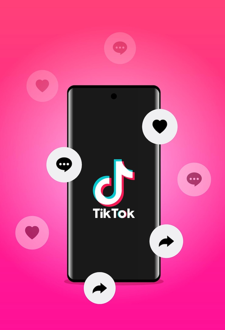 Вектор макет телефона с логотипом тик ток на розовом фоне социальная сеть тик ток