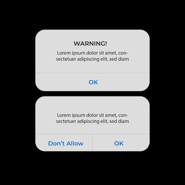 Phone Notification Boxes Template Smartphone Warning or Message Interface Vector illustration