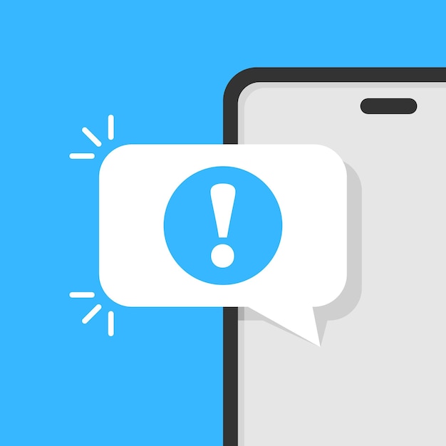 Vector phone notifications icon in flat style smartphone with exclamation point vector illustration on isolated background spam message sign business concept