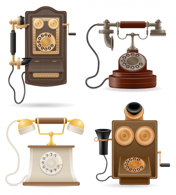 Vector phone old retro set vector illustration