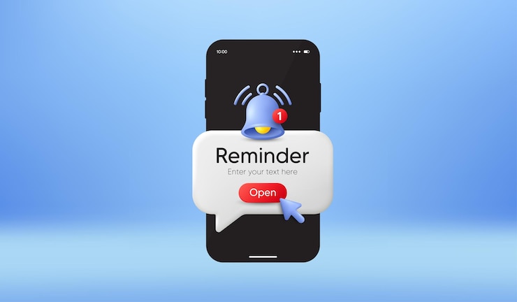 Vector phone reminder message on screen new notice on the smartphone alert notification bell vector