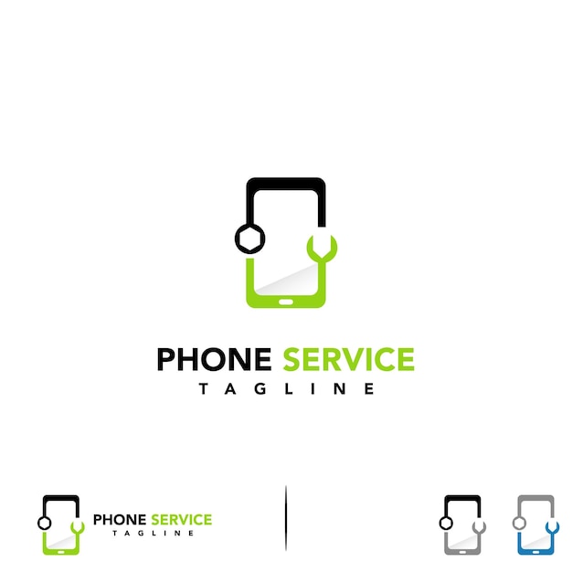 Telefono di riparazione logo design moderno concetto di telefono con icona creativa logo chiave inglese