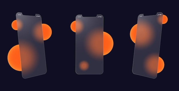携帯電話画面ベクトル テンプレート Smarphone は、glassmorphism スタイルでモックアップ ベクトル図