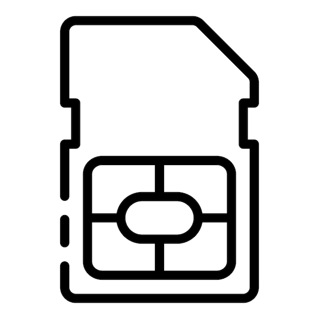 벡터 전화 sim 카드 아이콘 흰색 배경에 고립 된 웹 디자인을 위한 개요 전화 sim 카드 벡터 아이콘