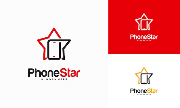 Il logo phone star progetta il vettore di concetto disegni del modello del logo del telefono luminoso