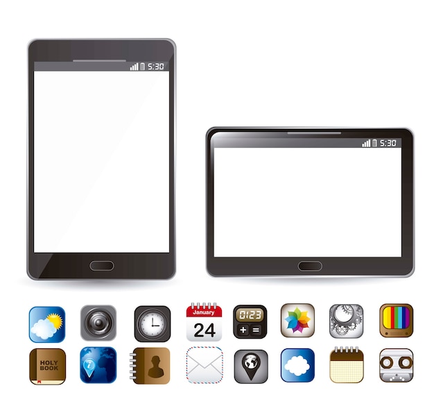 Telefono e tablet con icone di applicazioni illustrazione vettoriale