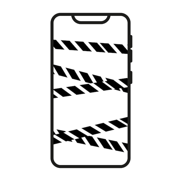 Phone template with prohibition tape Concept of prohibition or error