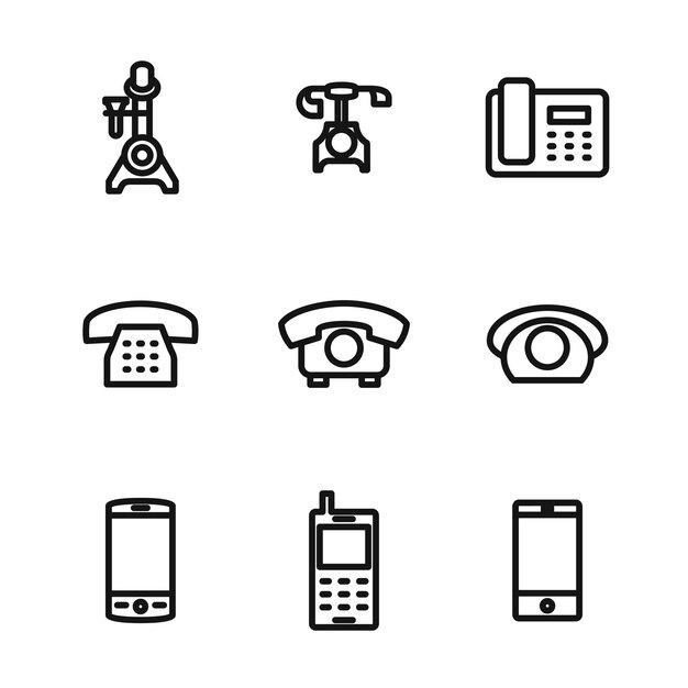 電話ベクトルアイコン - 9 つの電話要素のシンプルなイラストセット - 編集可能なアイコン - ロゴ UI とウェブデザインに使用できます