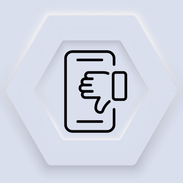 Phone with dislike line icon Review rating emoticon thumb down thumb down bad mood comment click rate the level of service Impression concept Neomorphism style Vector line icon
