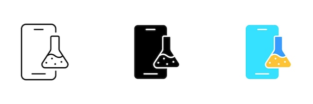 A phone with a flask icon Vector set of icons in line black and colorful styles isolated