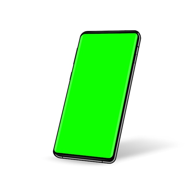 緑色の画面のクロマキーの背景を持つ電話。あなたのデザインのテンプレート