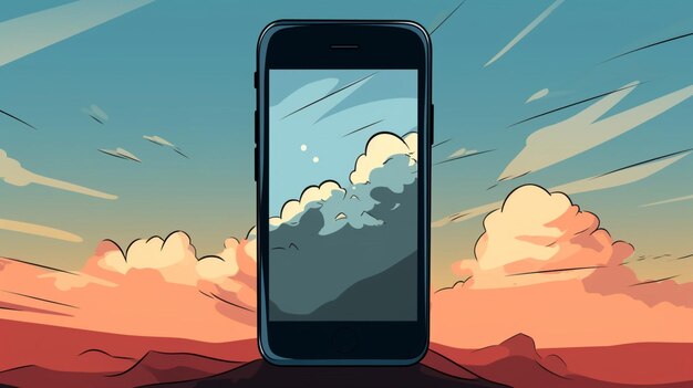 Vector a phone with a picture of a sunset on the screen