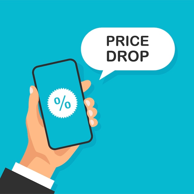 Phone with price drop speech bubble Template for business marketing and advertising Marketing