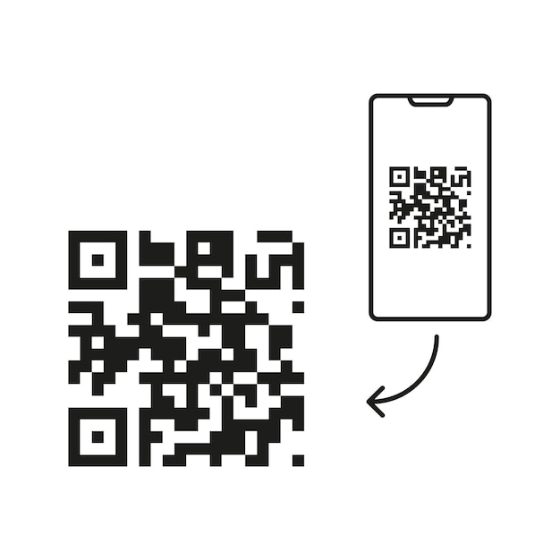 Телефон со значком строки Qr-кода Quar коды с надписью Сканировать меня стрелкой смартфона Сканировать меня Сканировать значок QR-кода мобильное приложение и идентификация Векторный черный набор значков на белом фоне