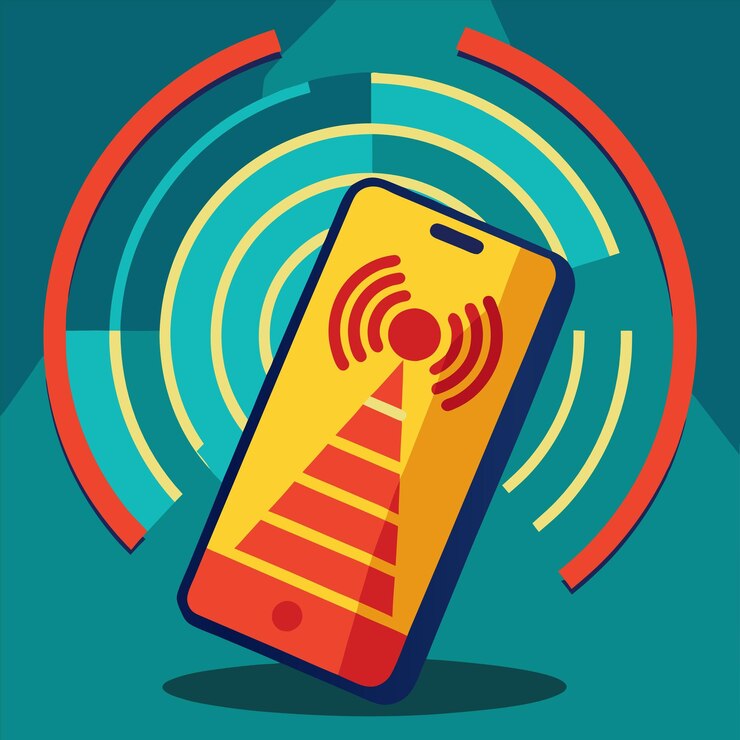 वेक्टर a phone with a red and yellow circle around it
