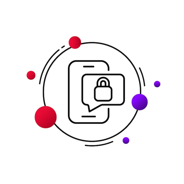 보안 시스템 알림 라인 아이콘이 있는 전화 연설 거품 잠금 개인 데이터 개인 정보 안전 보호 바이러스 백신 잠금 해제 해킹 개인 정보 보호 개념 비즈니스를 위한 벡터 라인 아이콘