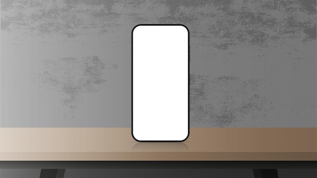 A phone with a white screen is on the table. template for advertising on a smartphone. smartphone with a blank screen. realistic vector.