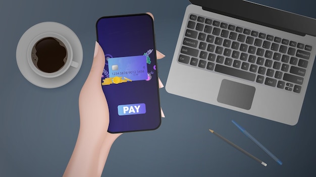 На столе телефон с белым экраном. Шаблон для рекламы на смартфоне.