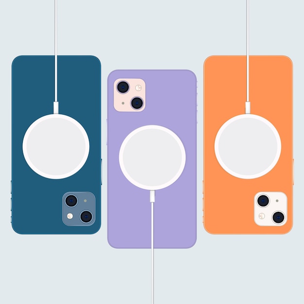 Vector phones with wireless chargers. vector illustration.