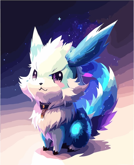 Vector photo adorable painting animal furry inspiration from pokemon with the galaxy environment white back