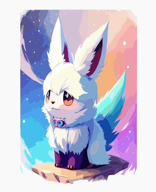 Vector photo adorable painting animal furry inspiration from pokemon with the galaxy environment white back