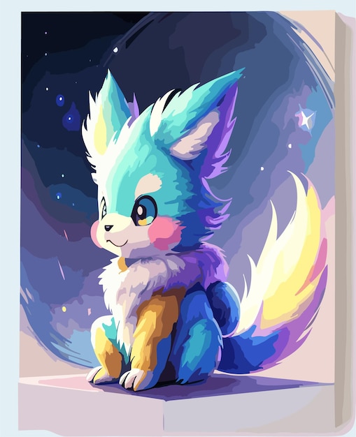 Photo adorable painting animal furry inspiration from pokemon with the galaxy environment white back