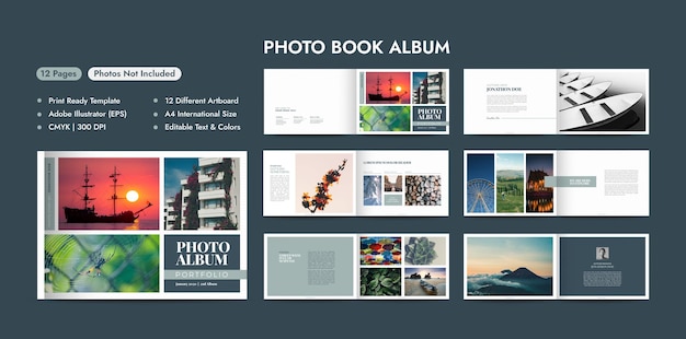 Design per album fotografici modello per portfolio fotografico per design di libri fotografici e immagini