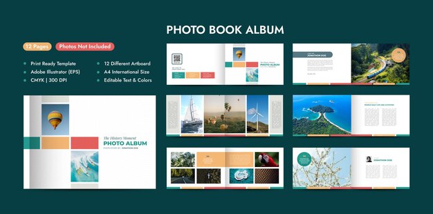 Design per album fotografici Modello per portfolio fotografico per design di libri fotografici e immagini