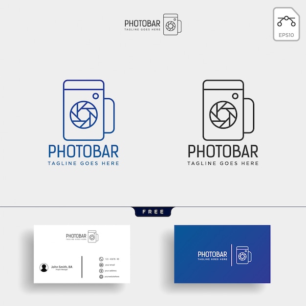 Photo bar, camera and bar or wine creative logo template