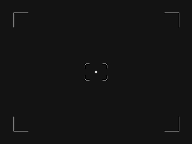 Modello di mirino della cornice della fotocamera moderna schermata di visualizzazione digitale di messa a fuoco illustrazione vettoriale a sfondo nero